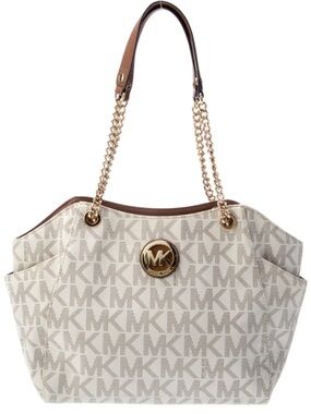 Michael Kors Cream MK Logo Tote with Gold Chain Straps